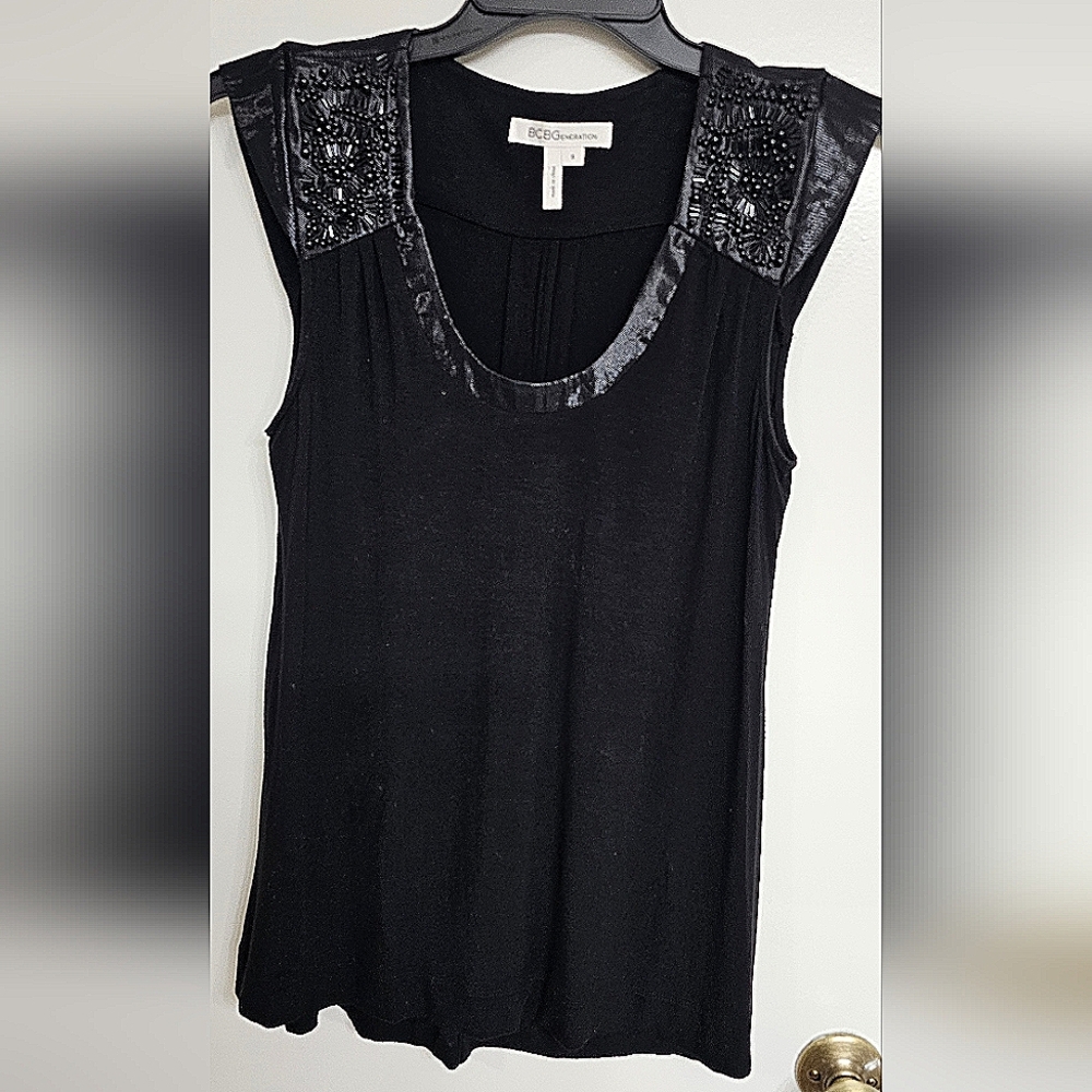 BCBGMaxAzria Black Sequin Sleeveless Tank Top Sz Small